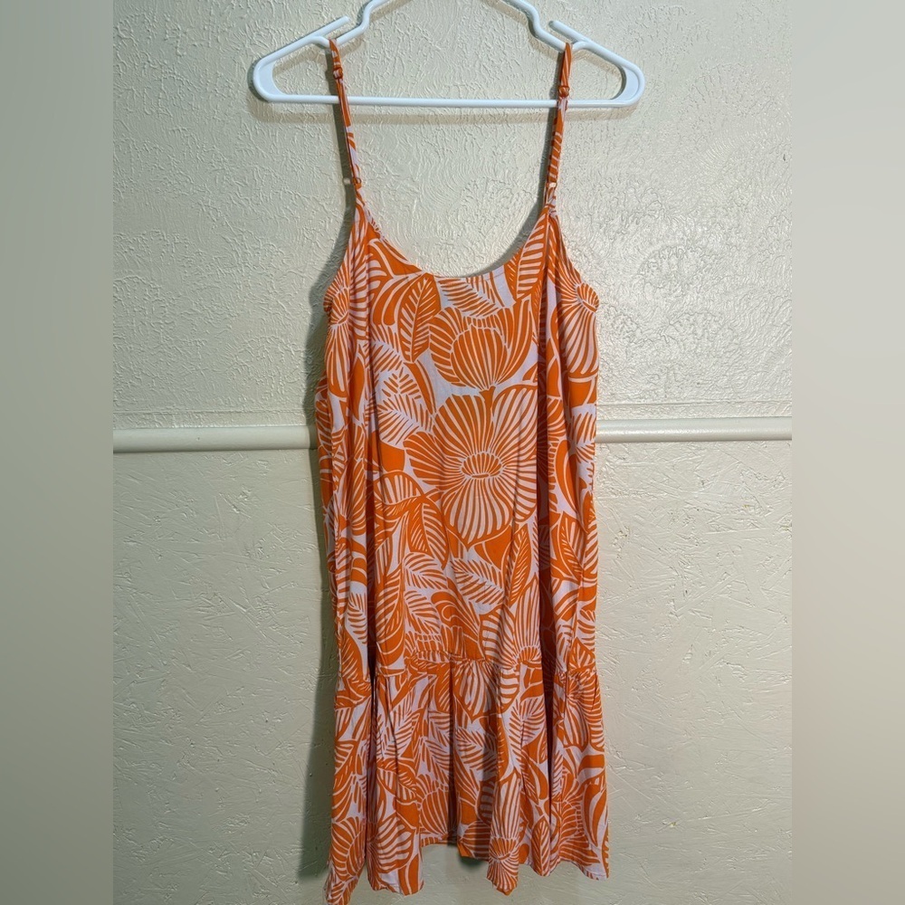Echo Orange and White Floral Hawaiian Print Flowy Sun Dress Size Medium NWT - Picture 6 of 7